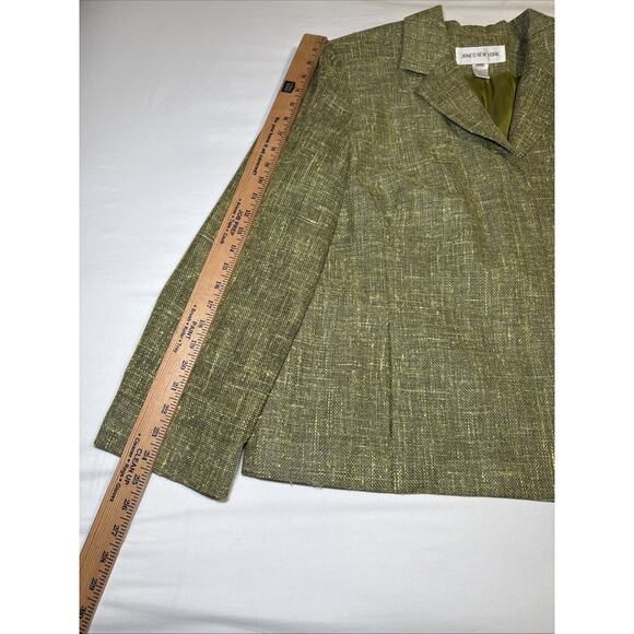 VTG Jones New York Wool Silk Linen Blend Blazer Womens 18W Green Tweed Jacket - Picture 8 of 13